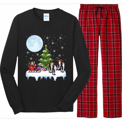 Penguins Lover Xmas Lighting Santa Riding Penguin Christmas Cute Gift Long Sleeve Pajama Set