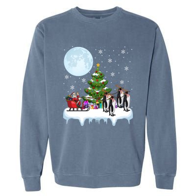 Penguins Lover Xmas Lighting Santa Riding Penguin Christmas Cute Gift Garment-Dyed Sweatshirt