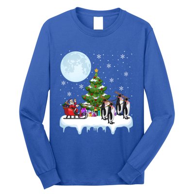 Penguins Lover Xmas Lighting Santa Riding Penguin Christmas Cute Gift Long Sleeve Shirt