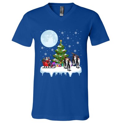 Penguins Lover Xmas Lighting Santa Riding Penguin Christmas Cute Gift V-Neck T-Shirt