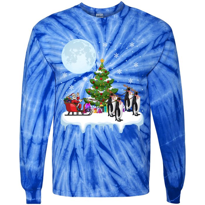 Penguins Lover Xmas Lighting Santa Riding Penguin Christmas Cute Gift Tie-Dye Long Sleeve Shirt