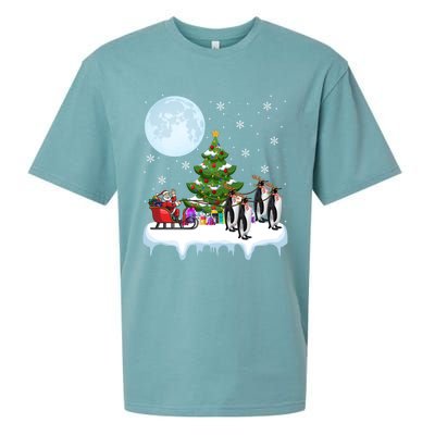 Penguins Lover Xmas Lighting Santa Riding Penguin Christmas Cute Gift Sueded Cloud Jersey T-Shirt