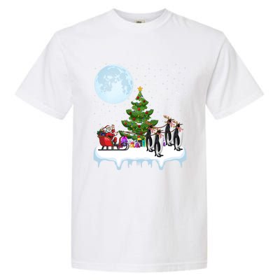 Penguins Lover Xmas Lighting Santa Riding Penguin Christmas Cute Gift Garment-Dyed Heavyweight T-Shirt