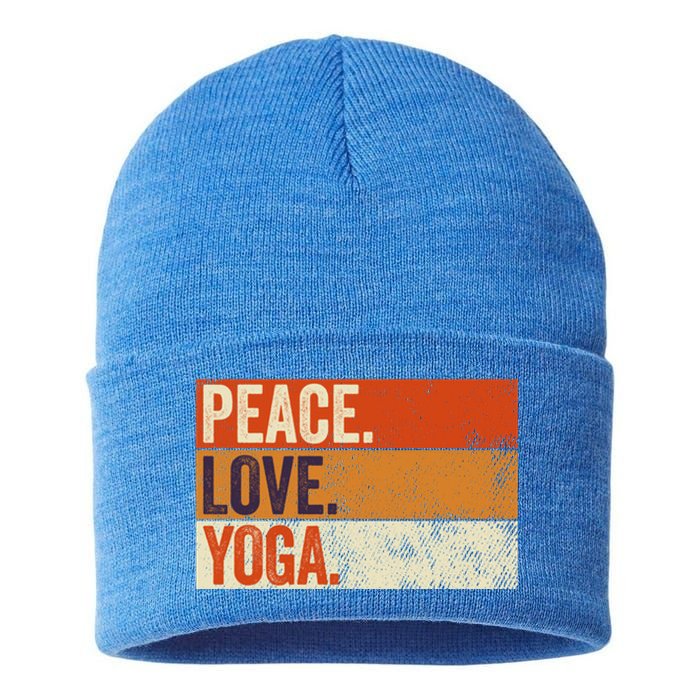 Peace Love Yoga Funny Mother Father Yoga Lover Vintage Gift Sustainable Knit Beanie