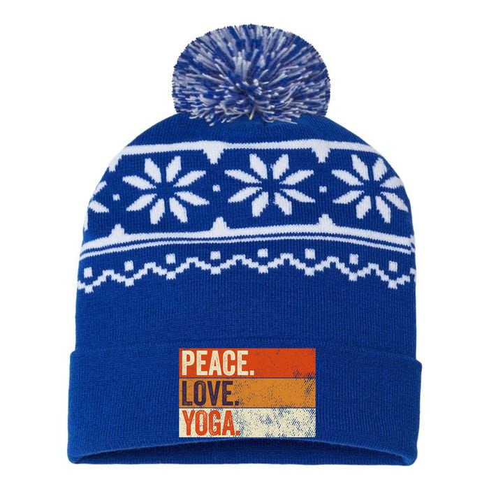 Peace Love Yoga Funny Mother Father Yoga Lover Vintage Gift USA-Made Snowflake Beanie