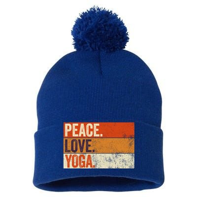 Peace Love Yoga Funny Mother Father Yoga Lover Vintage Gift Pom Pom 12in Knit Beanie