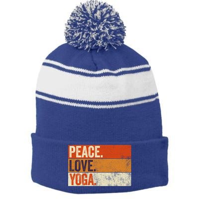 Peace Love Yoga Funny Mother Father Yoga Lover Vintage Gift Stripe Pom Pom Beanie