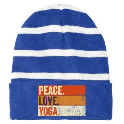 Peace Love Yoga Funny Mother Father Yoga Lover Vintage Gift Striped Beanie with Solid Band