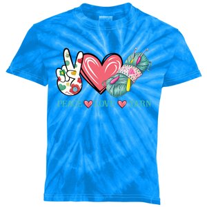 Peace Love Yarn Crochet Lovers Yarning Crocheting Heart Gift Kids Tie-Dye T-Shirt