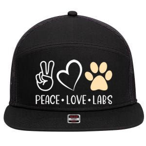 Peace Love Yellow Labs Labrador Lab Mom Valentine's Day Great Gift 7 Panel Mesh Trucker Snapback Hat