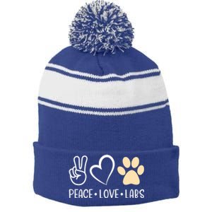 Peace Love Yellow Labs Labrador Lab Mom Valentine's Day Great Gift Stripe Pom Pom Beanie