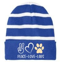 Peace Love Yellow Labs Labrador Lab Mom Valentine's Day Great Gift Striped Beanie with Solid Band