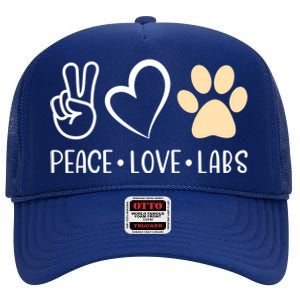 Peace Love Yellow Labs Labrador Lab Mom Valentine's Day Great Gift High Crown Mesh Back Trucker Hat