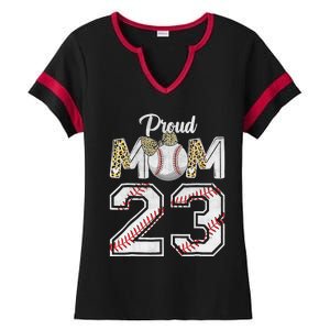 Proud Mom 23 Graduation Mother's Day Baseball Leopard Ladies Halftime Notch Neck Tee