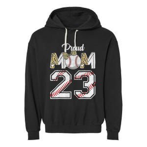 Proud Mom 23 Graduation Mother's Day Baseball Leopard Garment-Dyed Fleece Hoodie