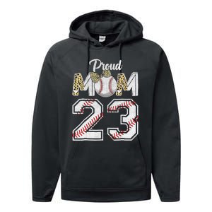 Proud Mom 23 Graduation Mother's Day Baseball Leopard Performance Fleece Hoodie