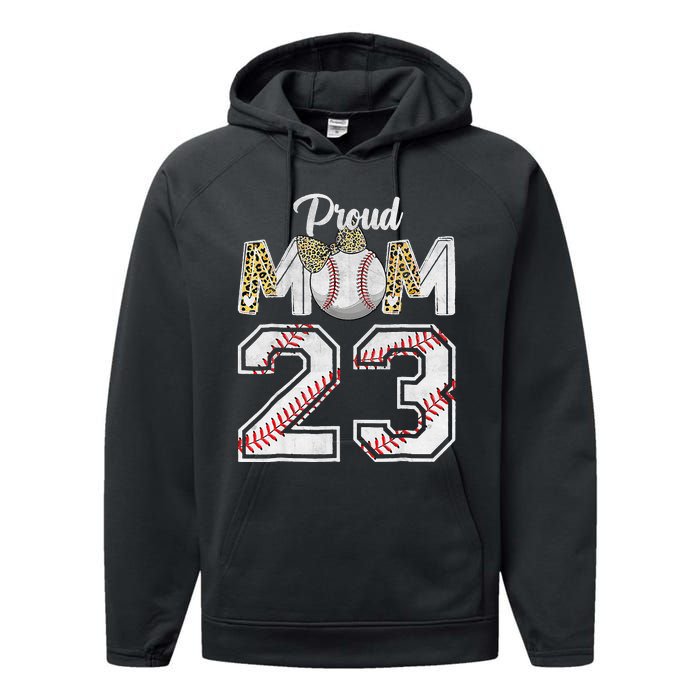 Proud Mom 23 Graduation Mother's Day Baseball Leopard Performance Fleece Hoodie