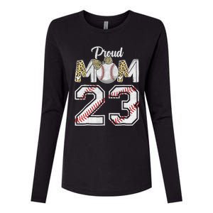 Proud Mom 23 Graduation Mother's Day Baseball Leopard Womens Cotton Relaxed Long Sleeve T-Shirt