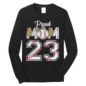 Proud Mom 23 Graduation Mother's Day Baseball Leopard Long Sleeve Shirt