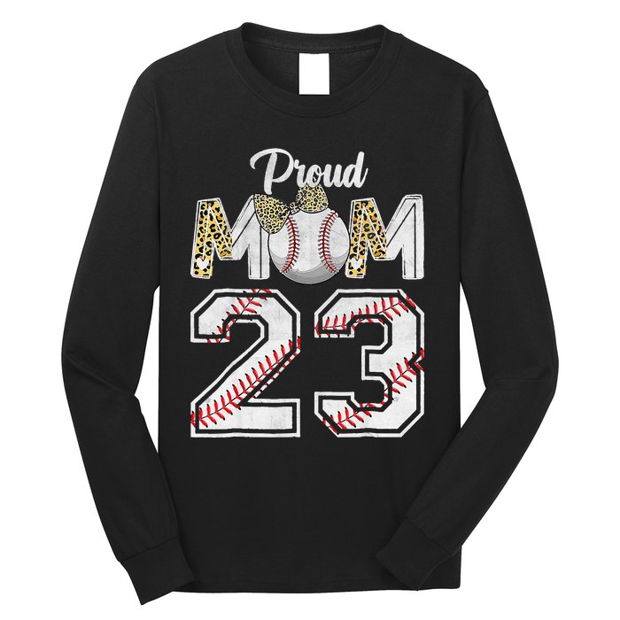 Proud Mom 23 Graduation Mother's Day Baseball Leopard Long Sleeve Shirt