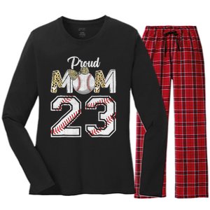 Proud Mom 23 Graduation Mother's Day Baseball Leopard Women's Long Sleeve Flannel Pajama Set 