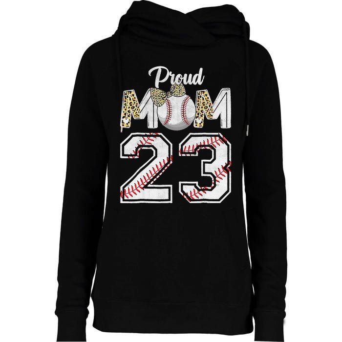 Proud Mom 23 Graduation Mother's Day Baseball Leopard Womens Funnel Neck Pullover Hood