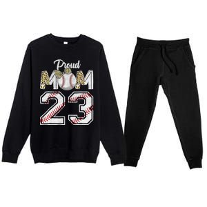 Proud Mom 23 Graduation Mother's Day Baseball Leopard Premium Crewneck Sweatsuit Set