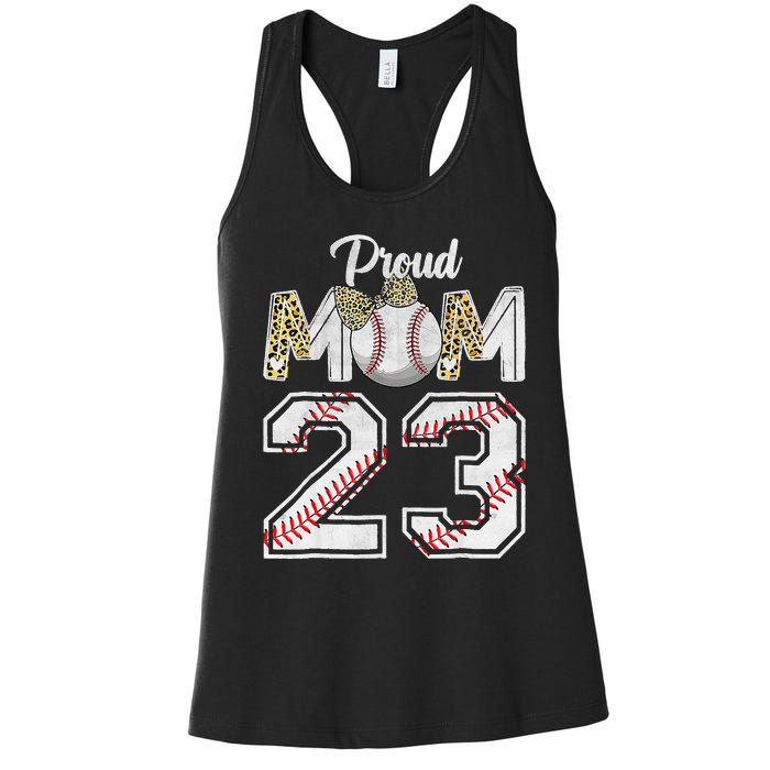 Proud Mom 23 Graduation Mother's Day Baseball Leopard Women's Racerback Tank