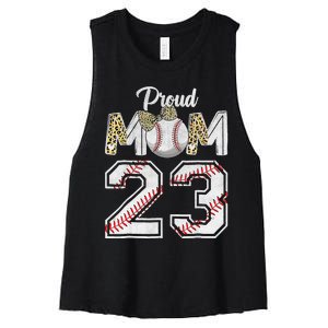 Proud Mom 23 Graduation Mother's Day Baseball Leopard Women's Racerback Cropped Tank