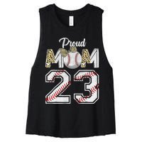 Proud Mom 23 Graduation Mother's Day Baseball Leopard Women's Racerback Cropped Tank