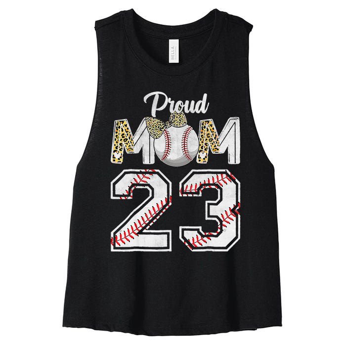 Proud Mom 23 Graduation Mother's Day Baseball Leopard Women's Racerback Cropped Tank