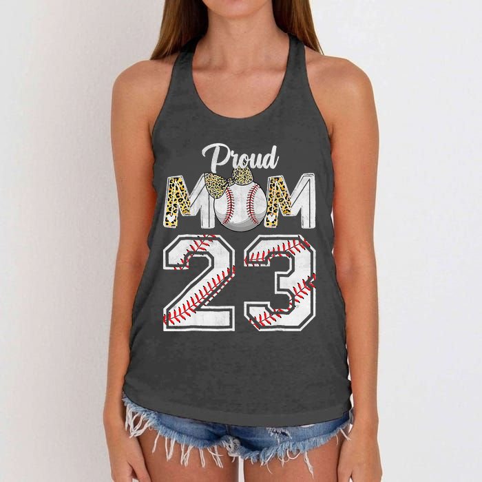 Proud Mom 23 Graduation Mother's Day Baseball Leopard Women's Knotted Racerback Tank