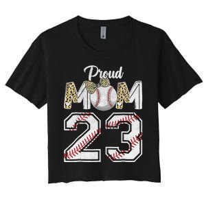 Proud Mom 23 Graduation Mother's Day Baseball Leopard Women's Crop Top Tee