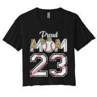 Proud Mom 23 Graduation Mother's Day Baseball Leopard Women's Crop Top Tee