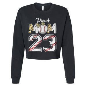 Proud Mom 23 Graduation Mother's Day Baseball Leopard Cropped Pullover Crew