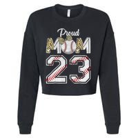 Proud Mom 23 Graduation Mother's Day Baseball Leopard Cropped Pullover Crew