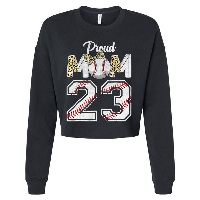 Proud Mom 23 Graduation Mother's Day Baseball Leopard Cropped Pullover Crew