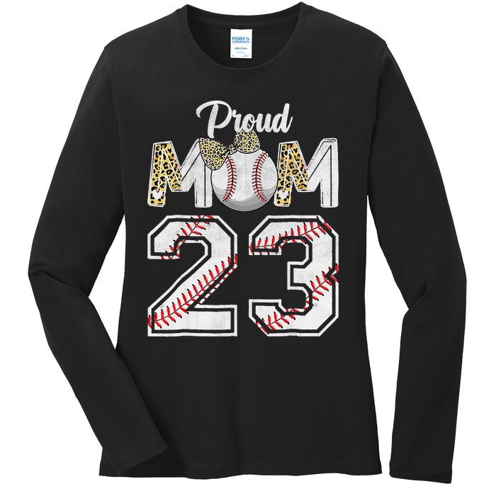 Proud Mom 23 Graduation Mother's Day Baseball Leopard Ladies Long Sleeve Shirt