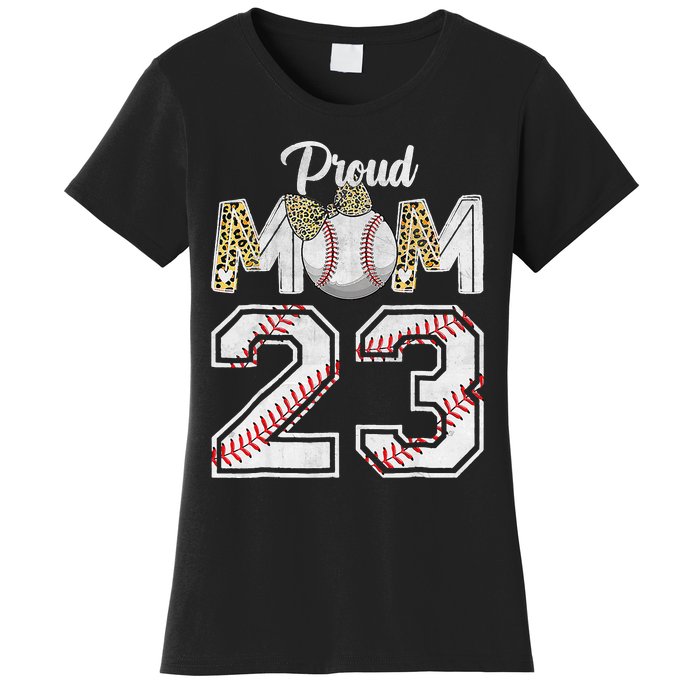 Proud Mom 23 Graduation Mother's Day Baseball Leopard Women's T-Shirt