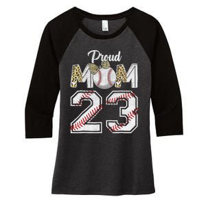 Proud Mom 23 Graduation Mother's Day Baseball Leopard Women's Tri-Blend 3/4-Sleeve Raglan Shirt