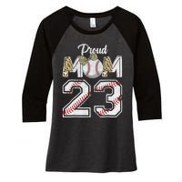 Proud Mom 23 Graduation Mother's Day Baseball Leopard Women's Tri-Blend 3/4-Sleeve Raglan Shirt