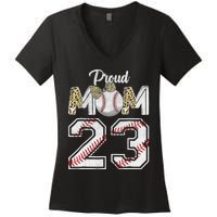 Proud Mom 23 Graduation Mother's Day Baseball Leopard Women's V-Neck T-Shirt