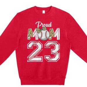 Proud Mom 23 Graduation Mother's Day Baseball Leopard Premium Crewneck Sweatshirt