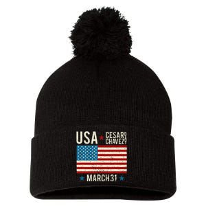 Proud March 31 Public Holiday USA I Si Se Puede Cesar Chavez Pom Pom 12in Knit Beanie