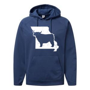 Patriotic Missouri 4th July Design Highland Cow Gift Performance Fleece Hoodie