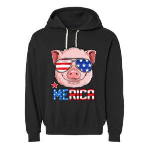 Pig Merica 4th of July American Flag USA Garment-Dyed Fleece Hoodie