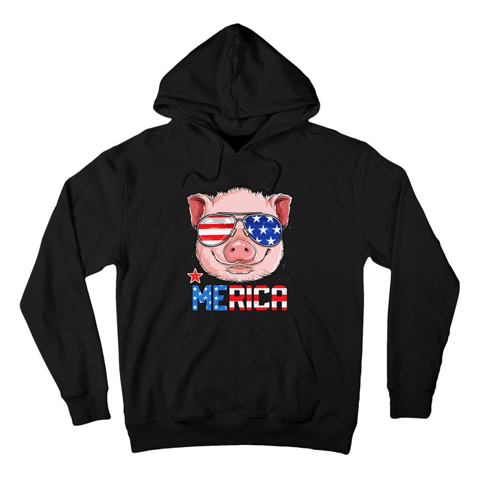 Pig Merica 4th of July American Flag USA Hoodie