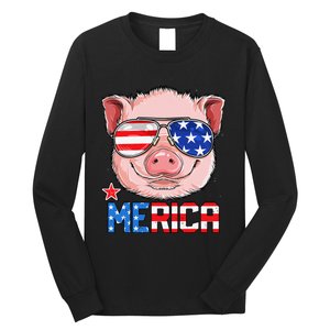 Pig Merica 4th of July American Flag USA Long Sleeve Shirt