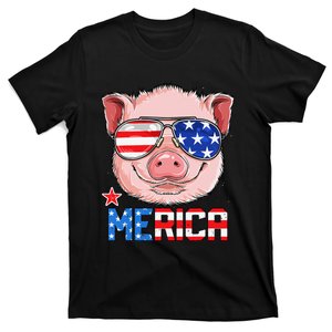 Pig Merica 4th of July American Flag USA T-Shirt