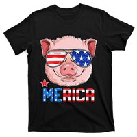 Pig Merica 4th of July American Flag USA T-Shirt